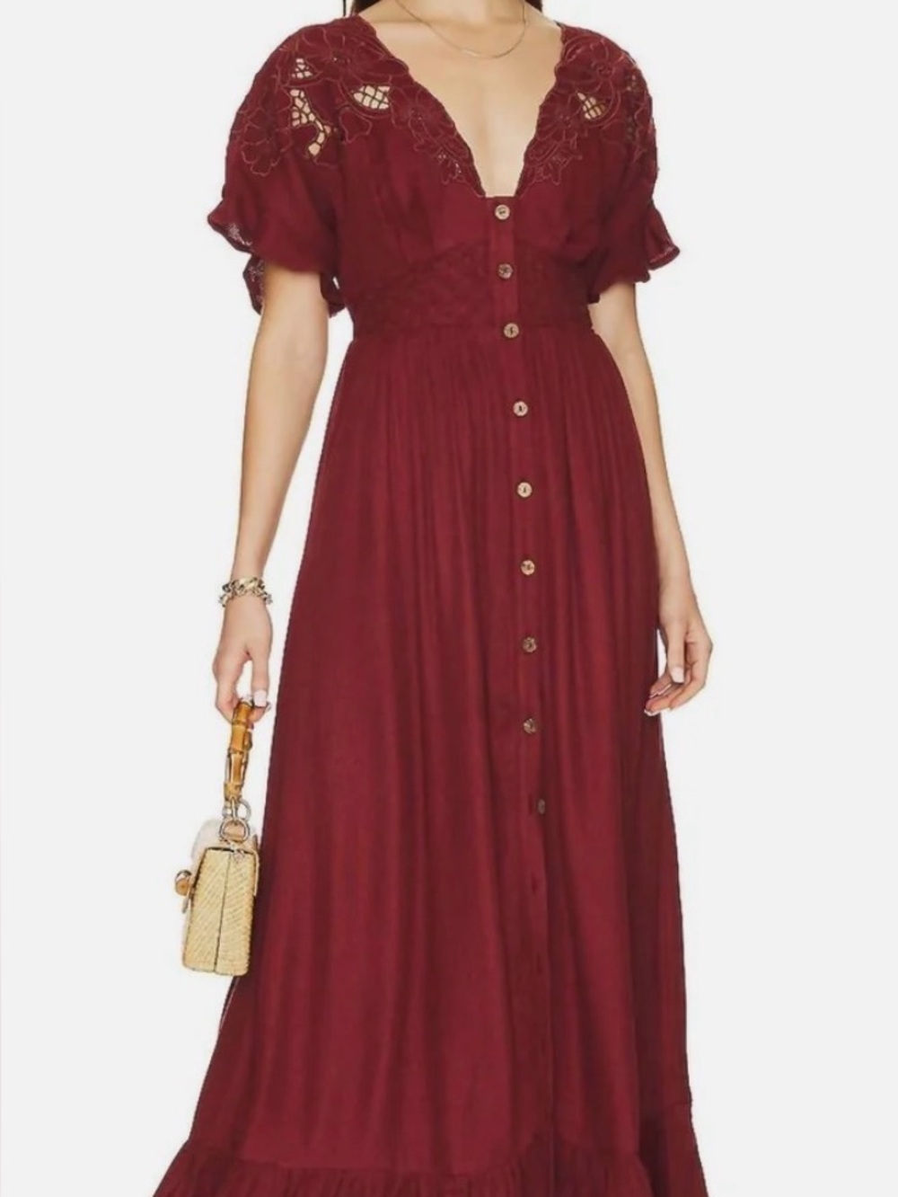 Free People Women's Colette Maxi Dress/Duster-sizeSM cinnamon brown color - Picture 2 of 10